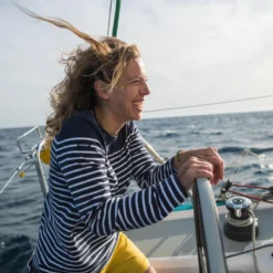 Tribord Sailing Long-sleeved Sailor's T-shirt 100 Blue White