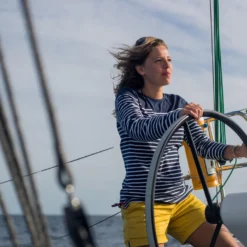 Tribord Sailing Long-sleeved Sailor's T-shirt 100 Blue White