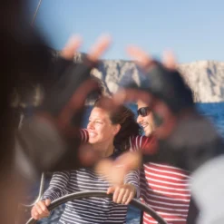 Tribord Sailing Long-sleeved Sailor's T-shirt 100 Blue White