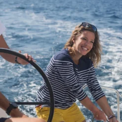 Tribord Sailing Long-sleeved Sailor's T-shirt 100 Blue White