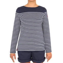 Tribord Sailing Long-sleeved Sailor's T-shirt 100 Blue White