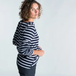 Tribord Sailing Long-sleeved Sailor's T-shirt 100 Blue White