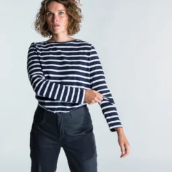 Tribord Sailing Long-sleeved Sailor's T-shirt 100 Blue White