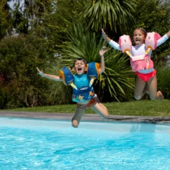 Nabaiji Kids' Swimming Adjustable Pool Armbands-waistband 15 To 30 Kg TISWIM “Tiger” Blue